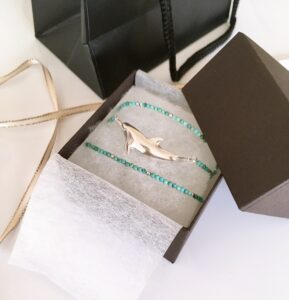 ギフトボックスにイルカのシルバーアクセサリー