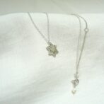 麻の葉模様モチーフとパールチャームのシルバーネックレス