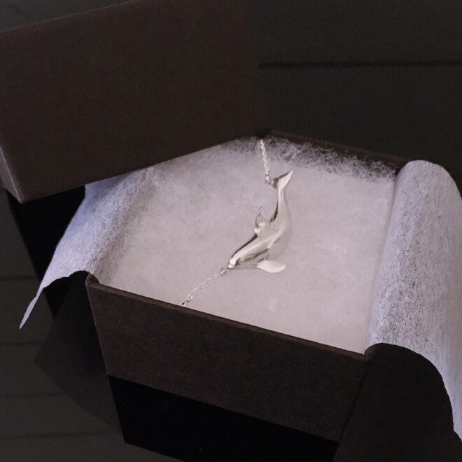 ギフトBOXに入ったシャチのシルバーネックレス