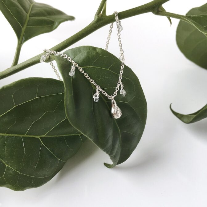 雫とハーキマー水晶のシルバーブレスレット